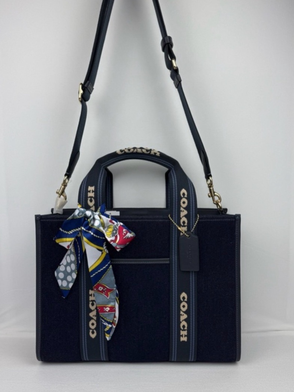 NWT Coach Smith large Tote Gold/Dark Denim Navy Blue CCL68